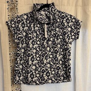 Navy Floral Ruffle Blouse